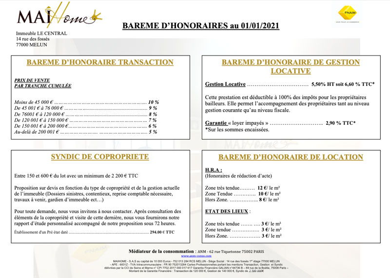 Honoraires Maihome