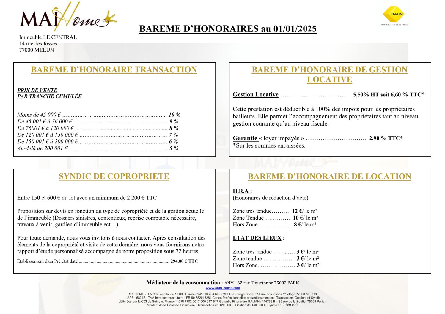 Honoraires Maihome